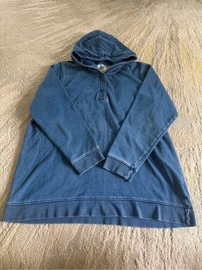 Land’s End Serious Sweats hoodie Hooded Sweatshirt blue pullover  XL